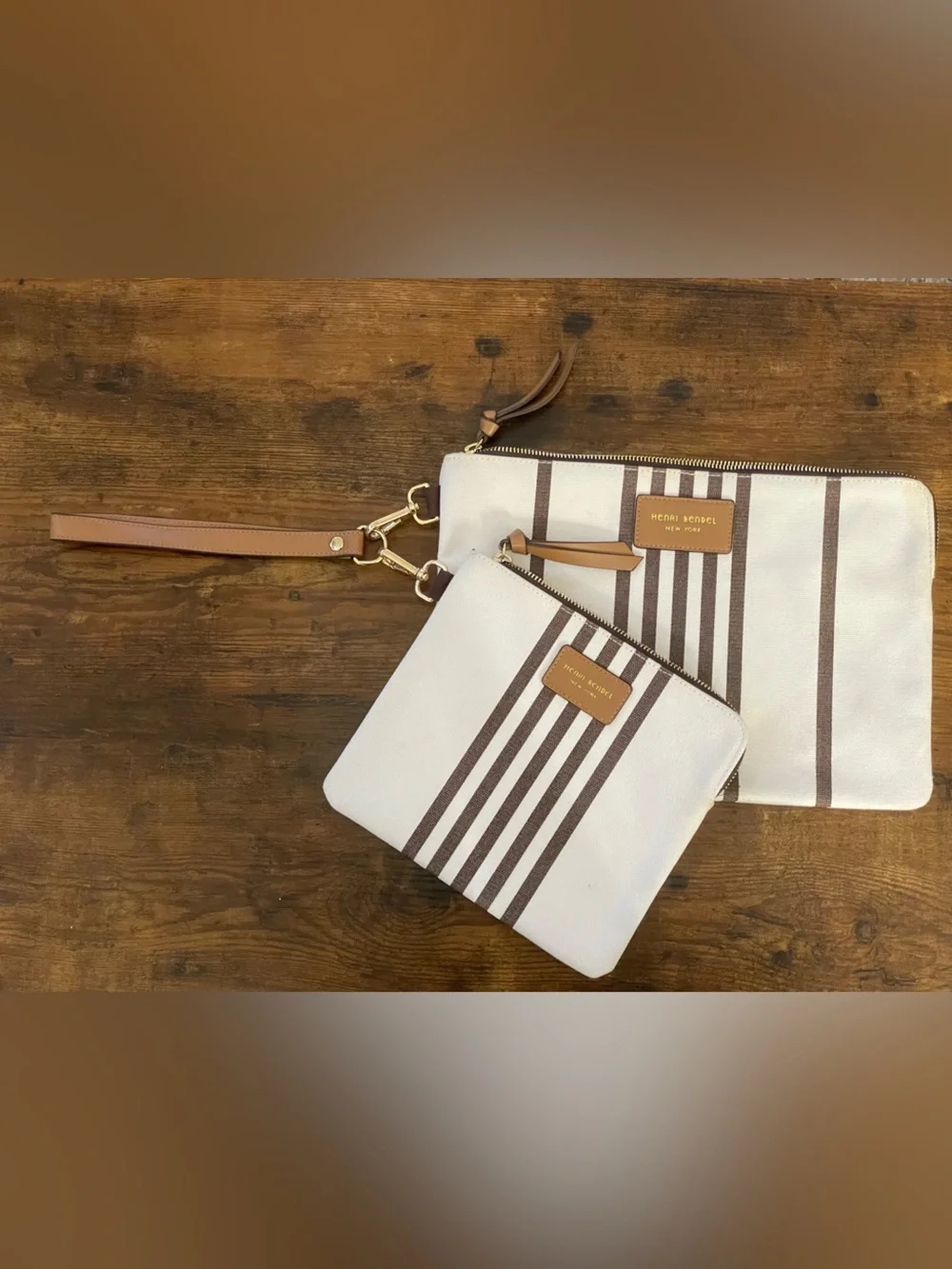 HENRI BENDEL Set of 2 Striped Canvas Travel Pouches